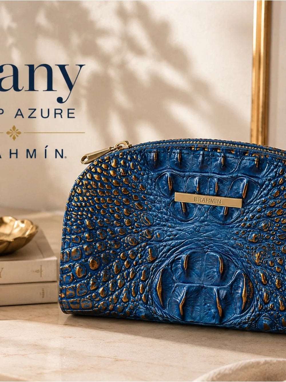 Brahmin Dany Deep Azure Croc-Embossed Leather Wristlet